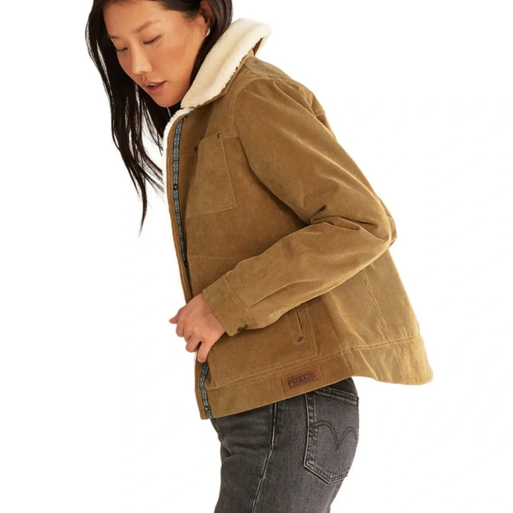 Pendleton Women's Tan Corduroy Jacket with Shearling Collar Small saddle - Picture 3 of 6